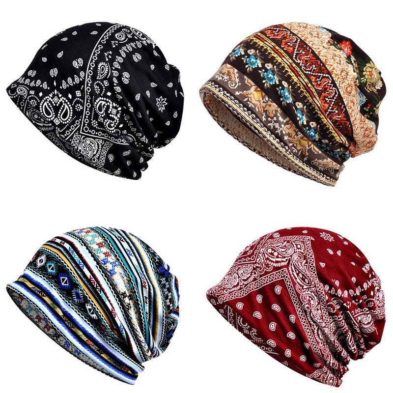 Waybas 4 PCS Women Baggy Slouchy Beanie Chemo Hat Cap Slouchy Snood Hat Cancer Headwear - Image 1